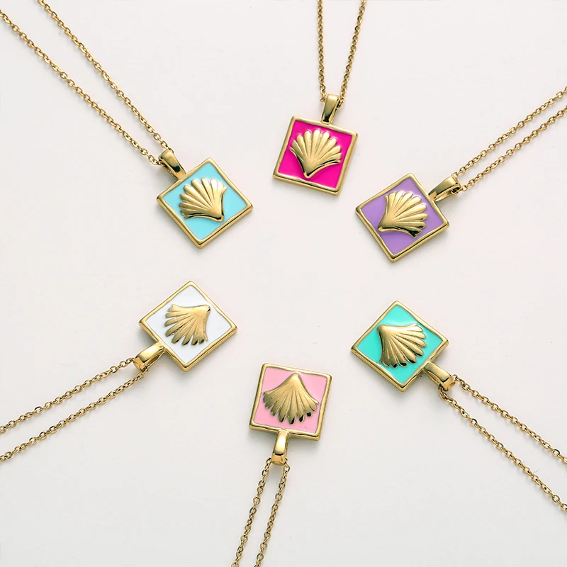 

Stainless Steel Necklace Dripping Scallop Square Pendant Women's Personalized Collarbone Chain Jewelry Necklace for Women