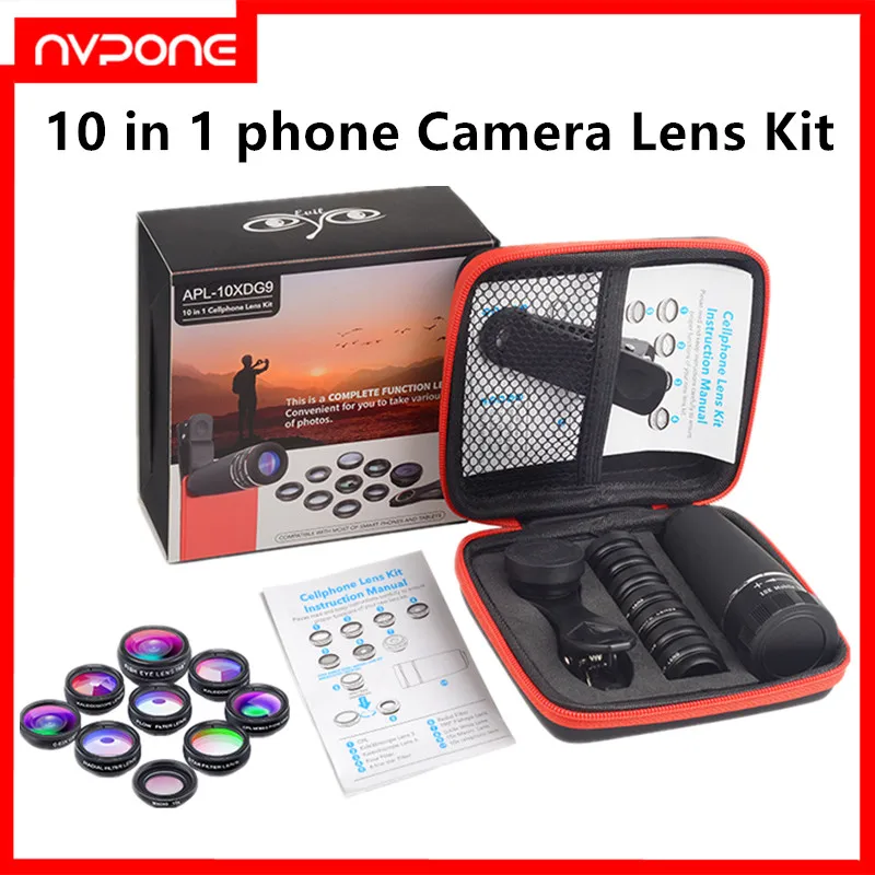 

10 in 1 phone Camera Lens Kit Fish Eye Wide Macro Star Filter CPL Lenses for iPhone XS Mate Samsung HTC LG IOS and Android phone