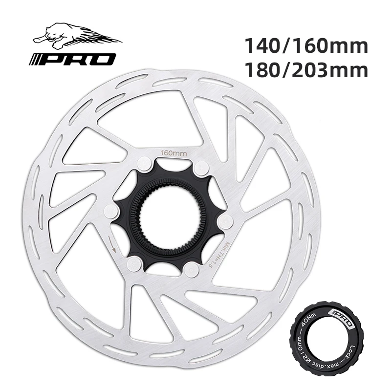 

IIIPRO Bicycle Center Lock Disc Brake Rotor 140mm/160mm/180mm/203mm Road Bike Disc Brake Rotor with Lock Ring Bike Brake Pads