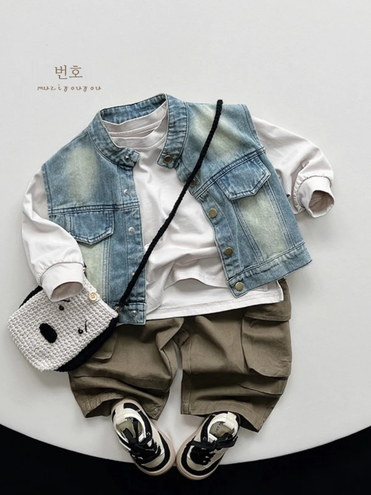 Корейская серия ретро джинсовый жилет 2024 весенняя одежда для детей. Детский