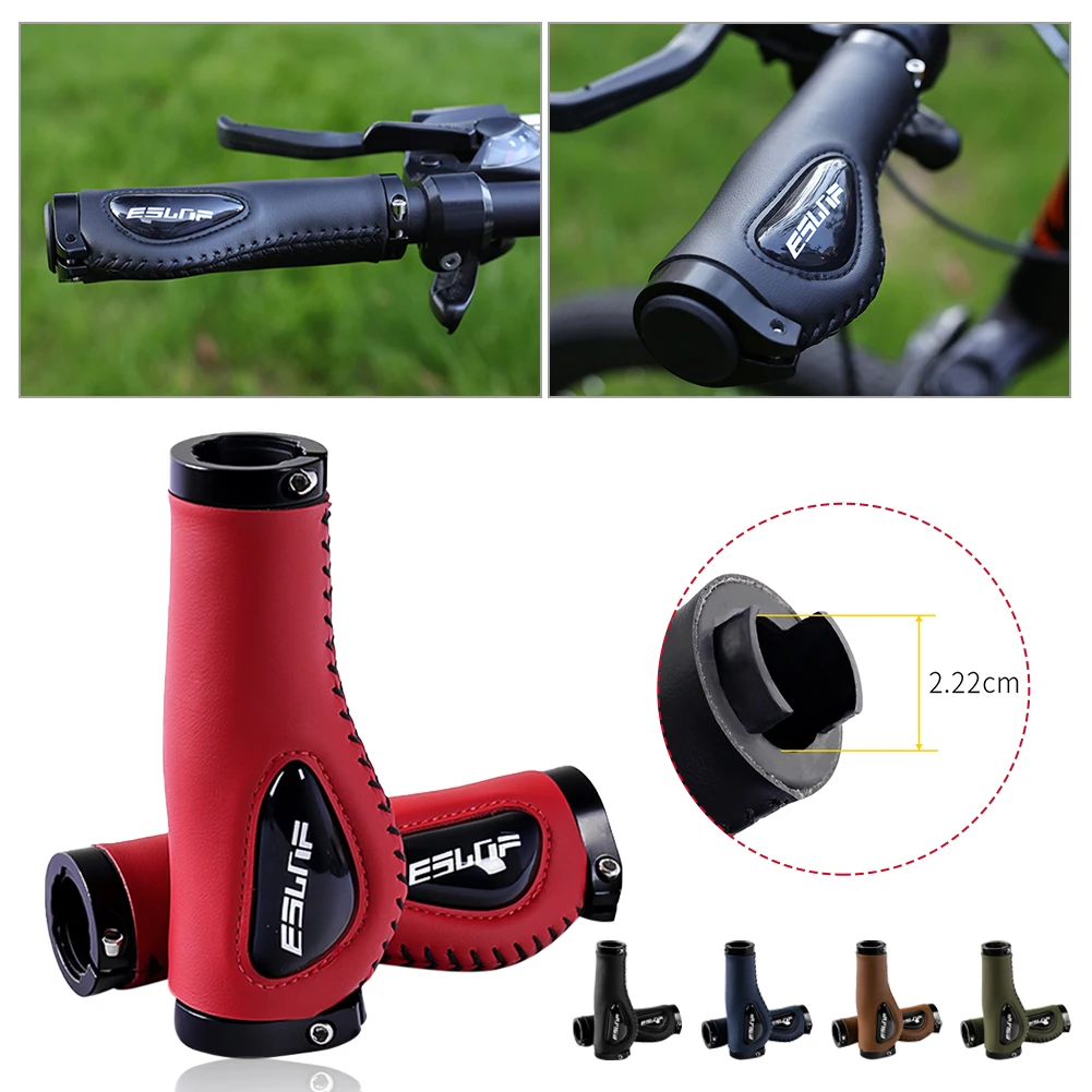 

Leather Bicycle Grips Shock-Absorbing Liquid Silicone Handlebar Grips Bilateral Lock Non-slip Cozy Bike Handlebar Accessories