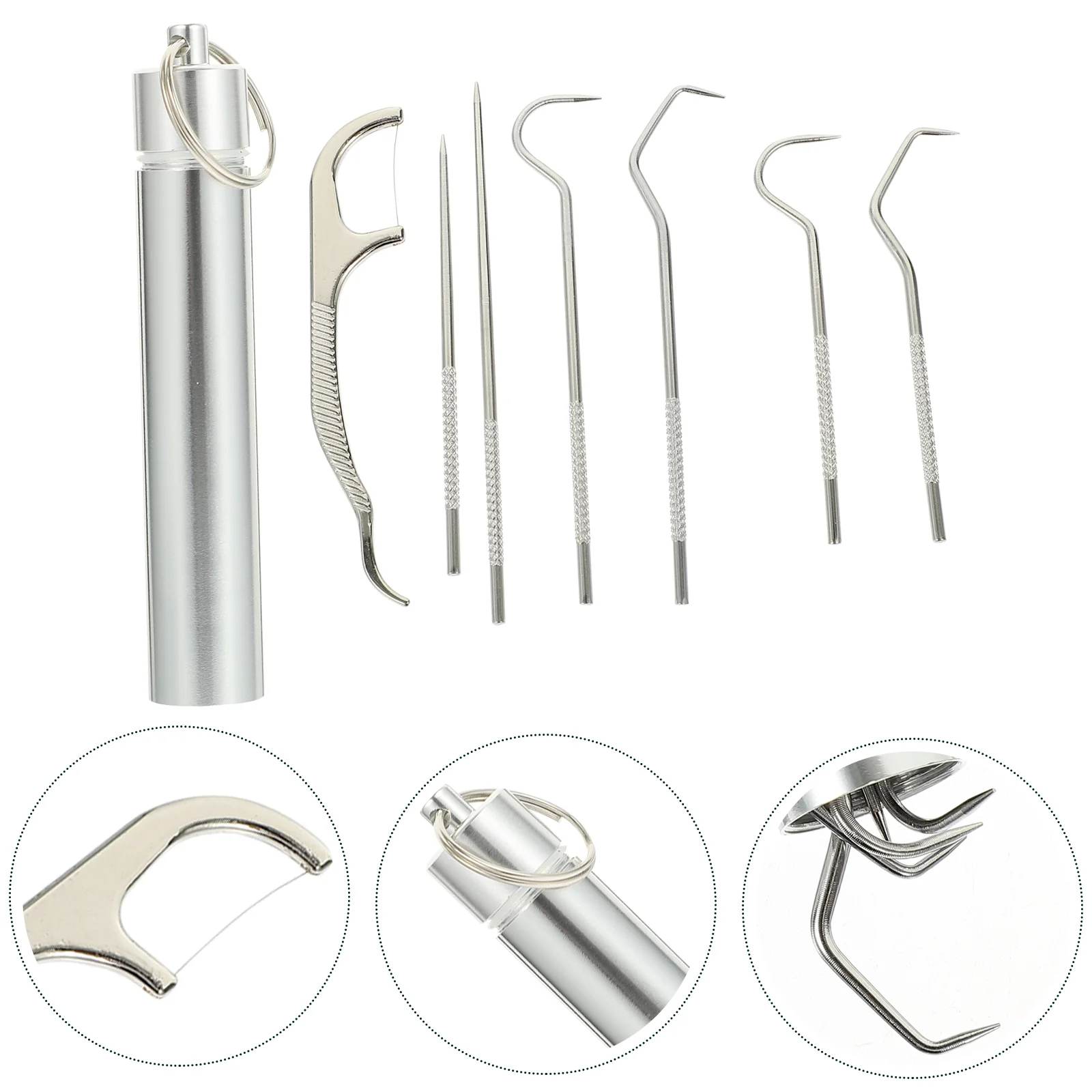 

Набор металлических зубных палочек, набор из нержавеющей стали, многоразовый держатель, для удаления зубов, брелоков для ключей, профессион...