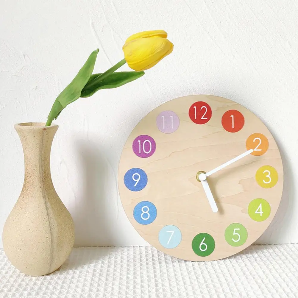

Modern Nordic Wall Clock Battery Operated Low Noise Round Children's Room Wall-mounted Wooden Watch Home Decor