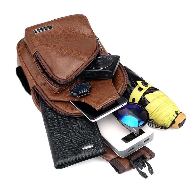 2022 new crossbody chest bags men usb charging headphone plug waist bags pu leather and canvas shoulder bag boy diagonal package free global shipping