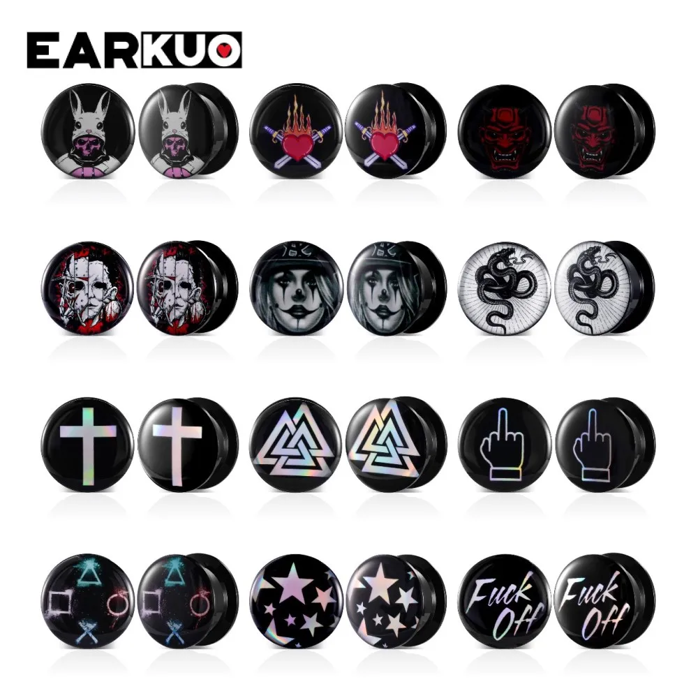 

EARKUO Popular Acrylic Snake Cross Colorful Stars Ear Plugs Tunnels Expanders Piercing Body Jewelry Earring Gauges 2PCS