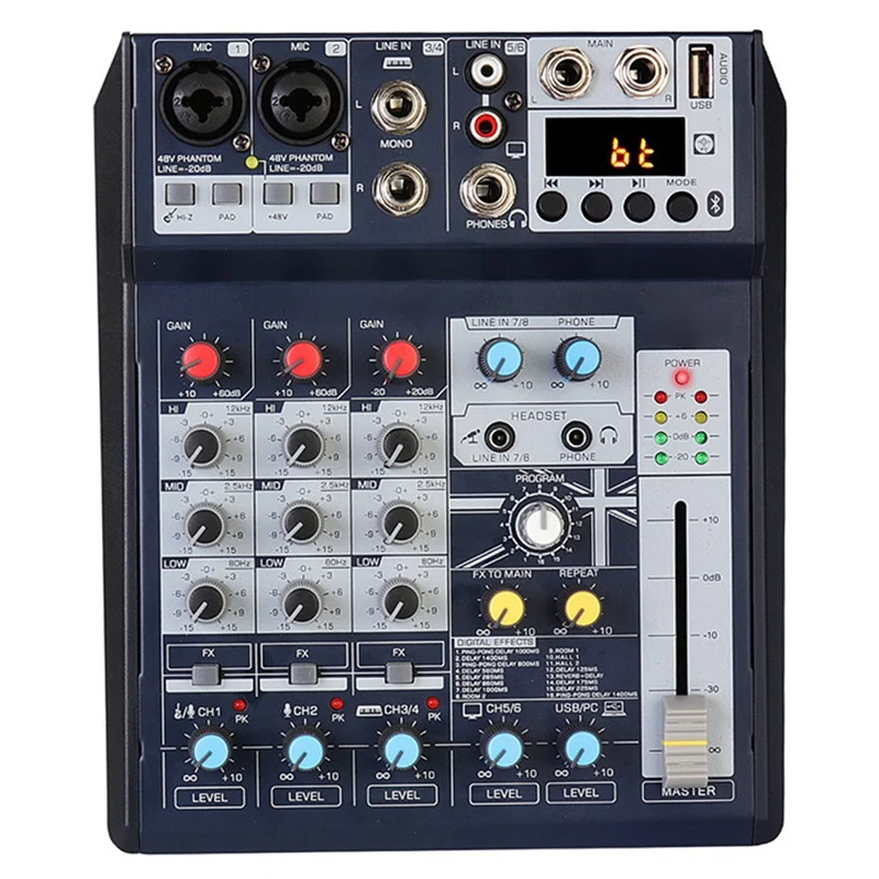 

HOT-Bluetooth Audio Mixer 4 Channel USB Sound Card Interface Console For Computer Recording And Live Broadcasting Dj Mixer