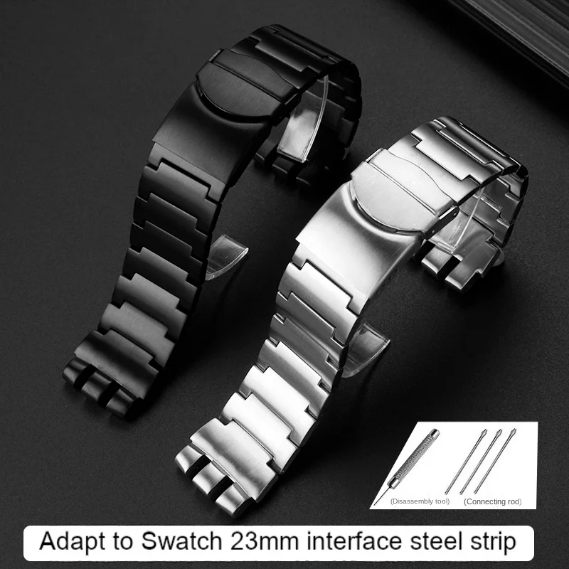 Фото Ремешок для часов Swatch из нержавеющей стали YOS440 yos449 yos401G YOS447 YOS448 ремешок для часов мужской браслет аксессуары 23 мм серебристый черный №2
