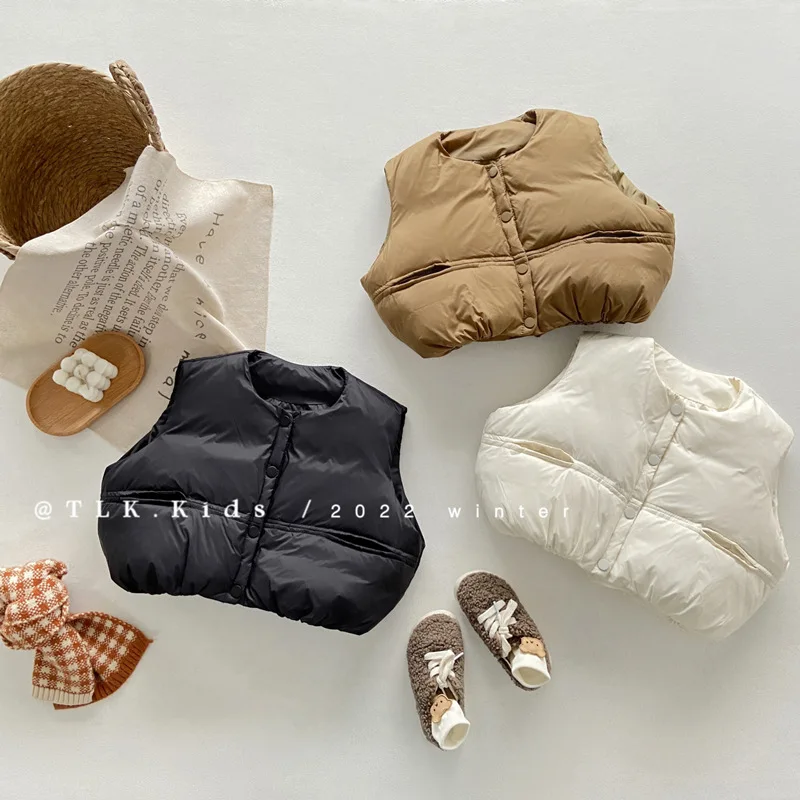 

2022 Autumn Winter Children Parks Jacket Baby Cotton Waistcoat Kids Duck Down Vest For Toddler Girls Clothing Outerwear 패딩조끼
