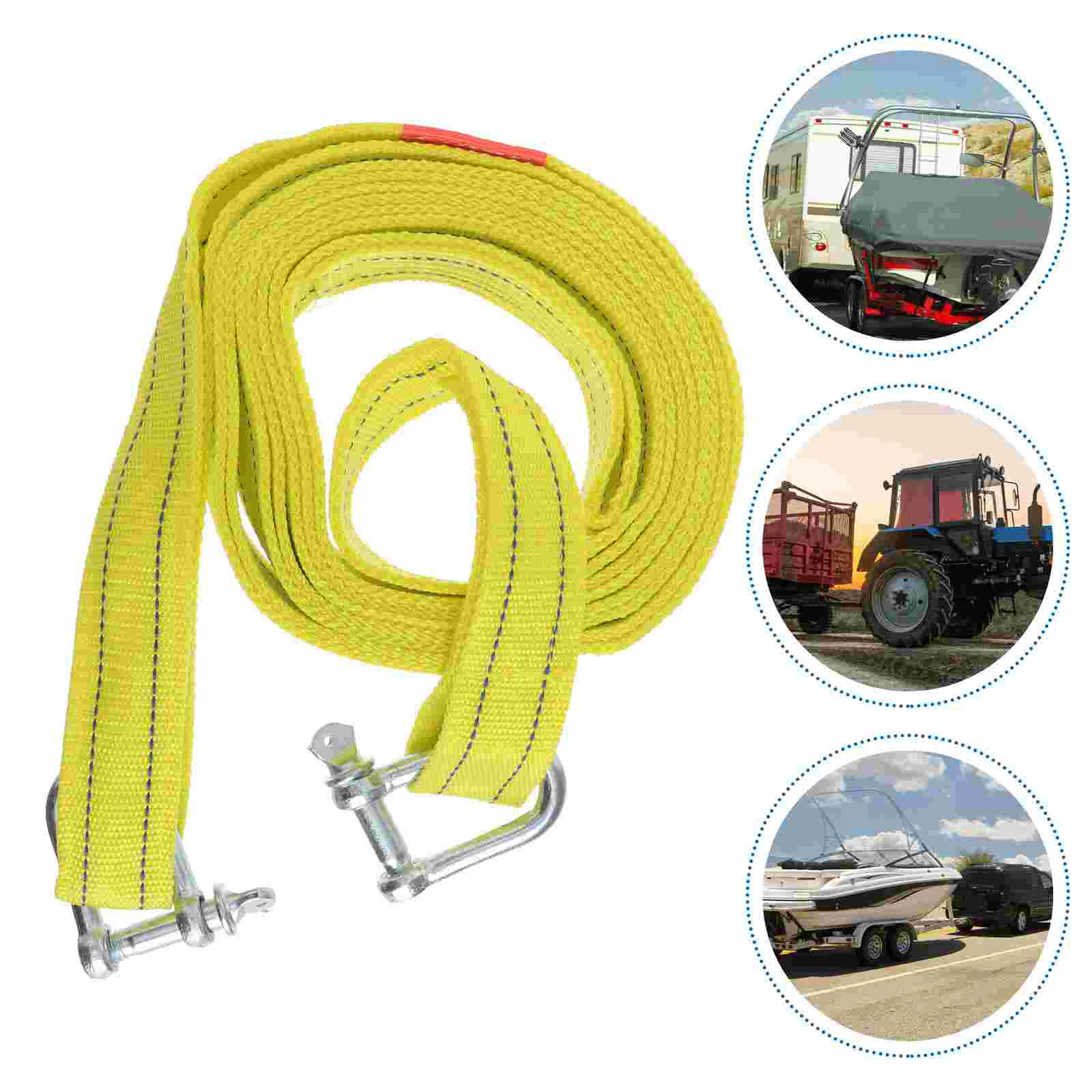 

4.8m 5 Ton Car Trailer Rope Practical Outdoor Emergency Kit Polyester Double Layers Thicken Tow Rope (Yellow)