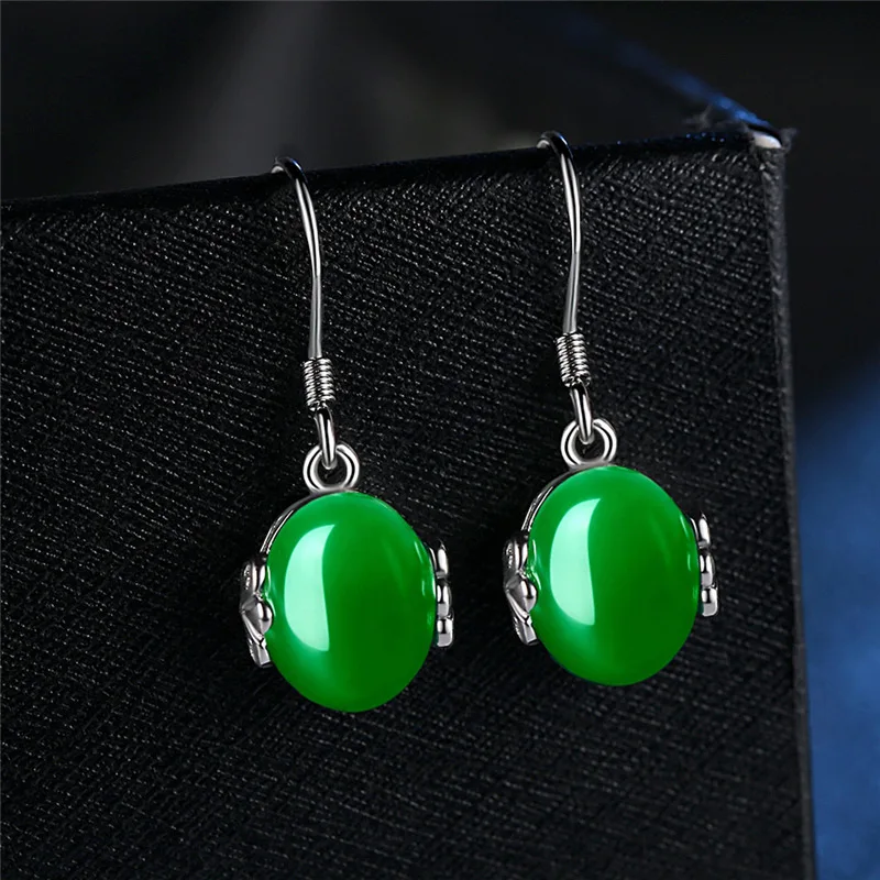 

Китайские серьги-подвески из натурального зеленого халцедона ручной работы, модные ювелирные изделия из бутика, серьги для мужчин и женщин,...