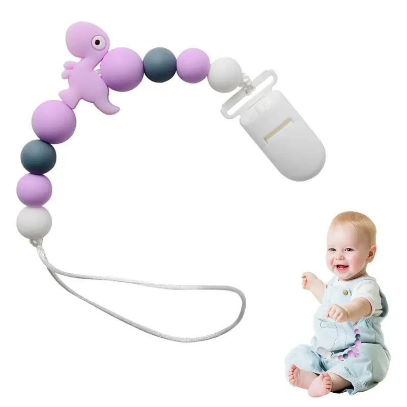 

Silicone Pacifier Clip Silicone Dino Pacifier Strap With Clip Soft Flexible Binky Clips With Texture For Baby Boy And Girl