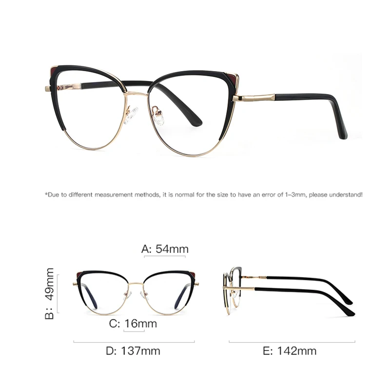 VCKA Women Butterfly Fashion Anti-blue Light Myopia Optics Glasses Frame Duotone Metal Custom Prescription Eyewear -0.50 TO -10