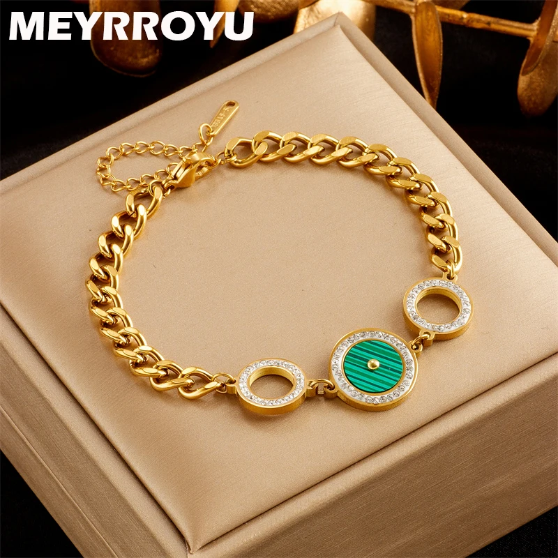 

MEYRROYU 316 Stainless Steel Bracelet White Green Circle Pendant For Women Temperament Jewelry Birthday Gifts Bijoux Accessories