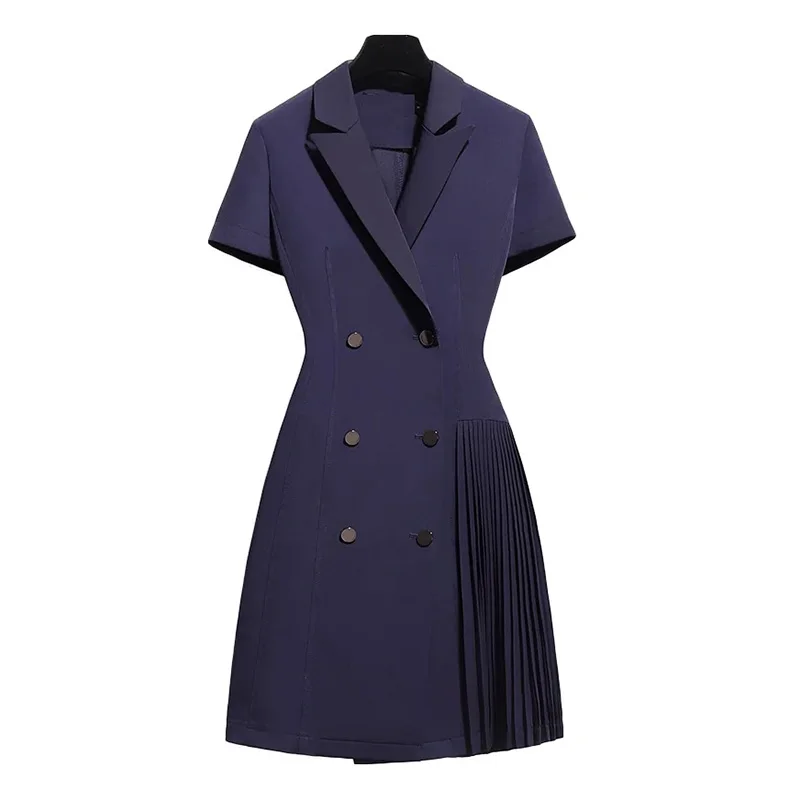 Женское Плиссированное Офисное Платье Темно-синего Цвета Свободной