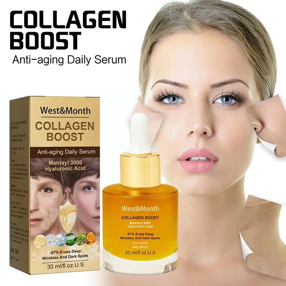 

30ml Collagen Boost Anti Aging Daily Essence Moisturizing Skin Face Tightening Care Serum Whitening Facial C7T8