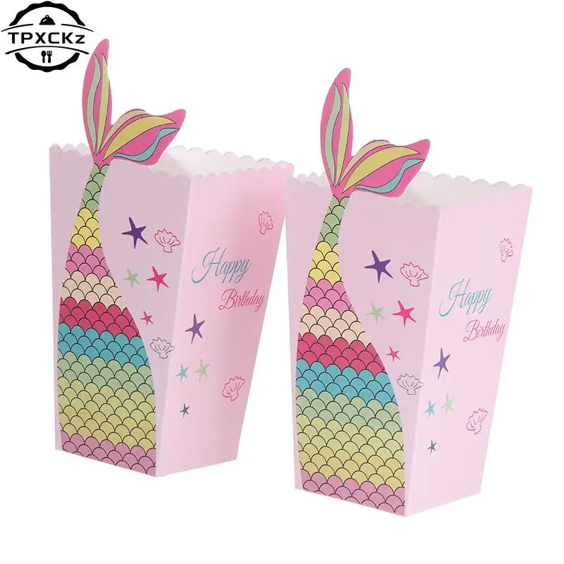 

12pcs Mermaid Tail Paper Candy Box Gift Bags Popcorn Boxes Kids Little Mermaid Birthday Party Decoration Baby Shower Supplies