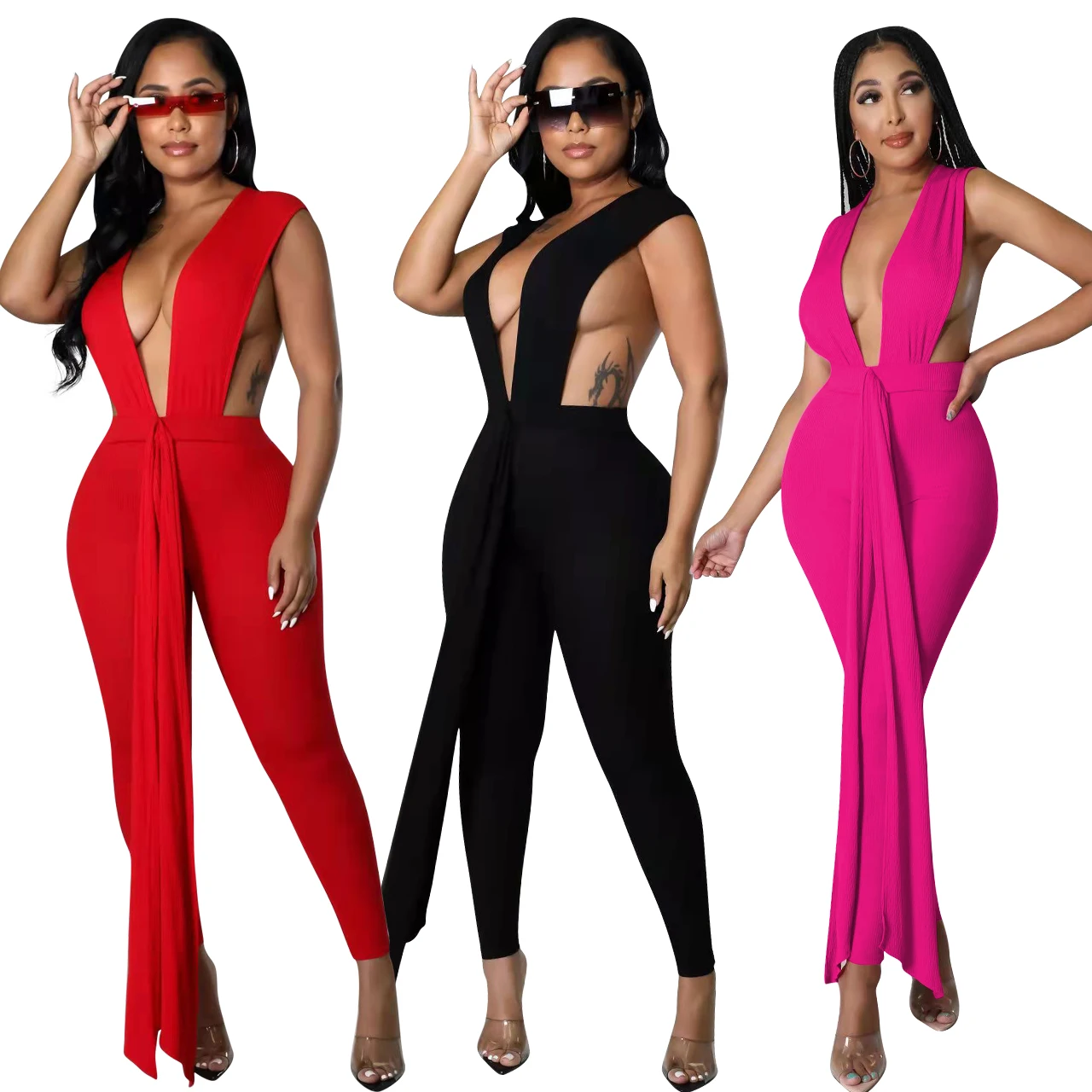 Sexy Cut Out Rompers Womens Jumpsuit 2022 Streetwear Solid Backless Active Wear Skinny Slim Jumpsuits Summer