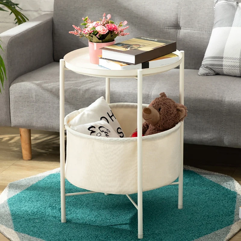 

2 Tiers Coffee Table Tray Table With Basket Removable Tray Small Round Side Table Side Table For Sofa Living Room