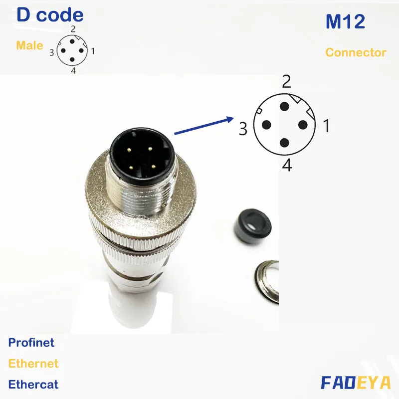 Фото M12, D-код, 4 контакта, Shield, Ethernet, Profinet , Male, IO-модуль, установка на месте, прямой №3