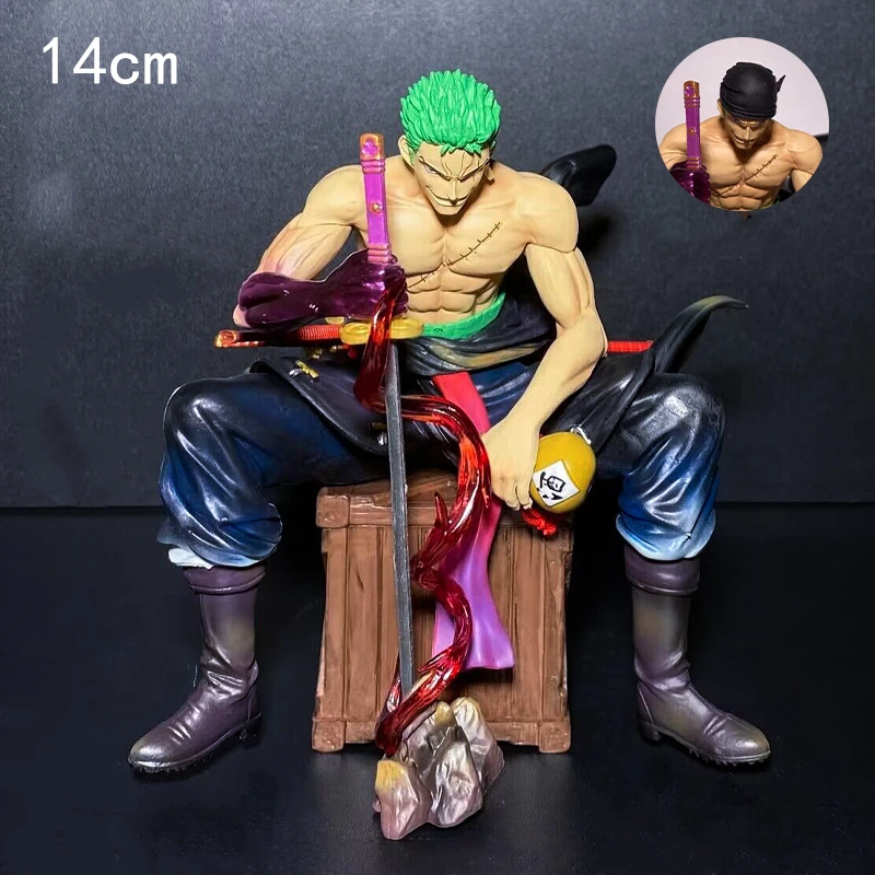

14CM One Piece BT Sitting Roronoa Zoro Figurine Double Headed Interchangeable GK Figure Ornament Statue Toys