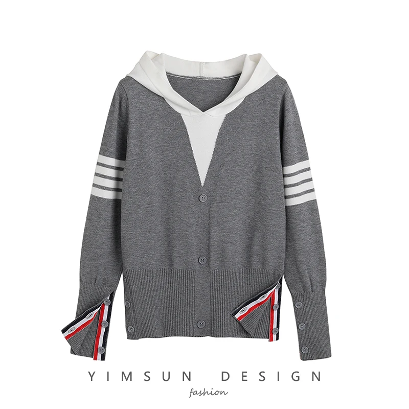 

Autumn and winter new tbb classic striped yarn-dyed hooded casual loose men and women couple knit sweater bottoming top