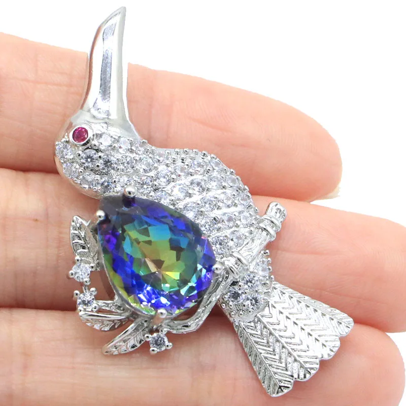 

10g 925 SOLID STERLING SILVER PENDANT Unique Songbird Shape Pink Tourmaline Peridot Rainbow Violet Tanzanite Citrine Present