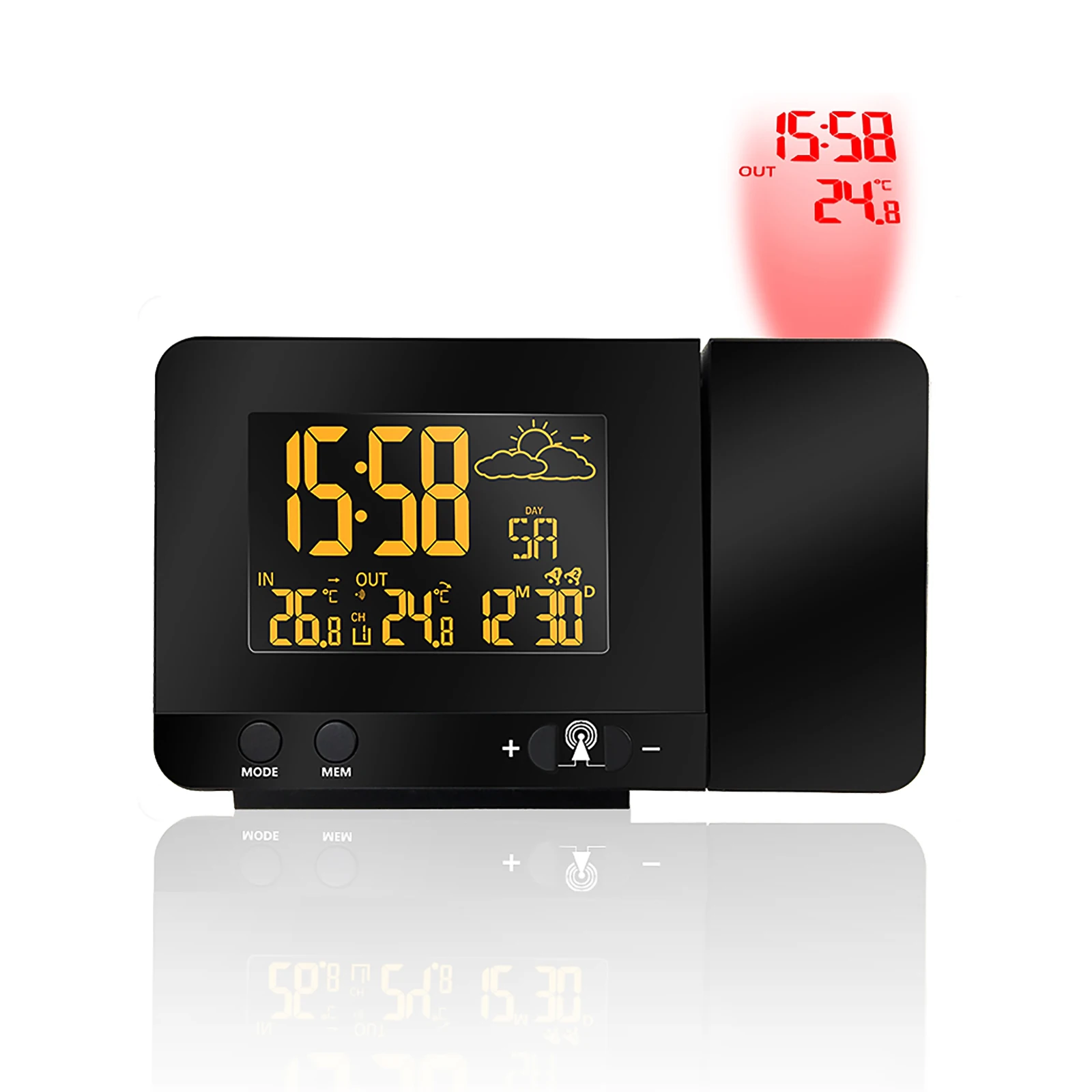 

Projection Double Alarm Clock Digital Date USB Charging Screen HD Colorful Display Indoor Temperature Weather Forecast Month