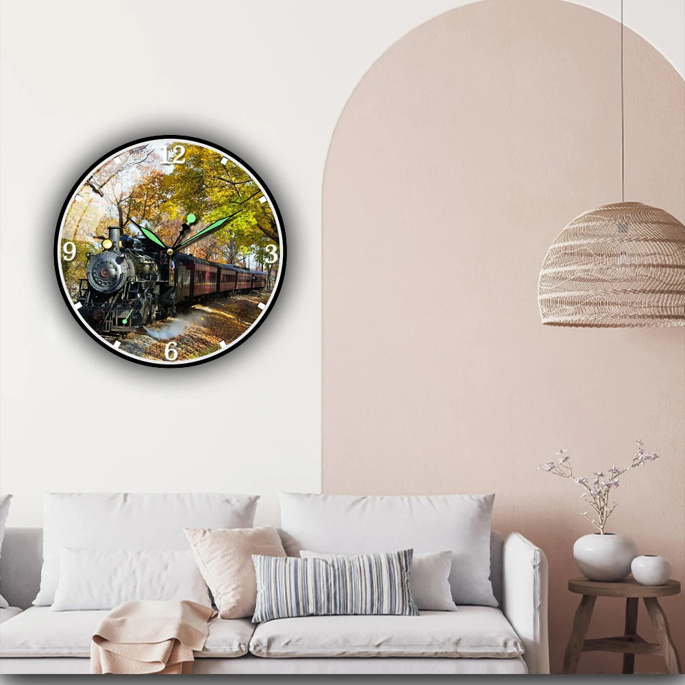

Train Transportation Retro Landscape Wall Digital Clock for Living Room Modern Home Decor Acrylic Wall Watch Wall Ornament