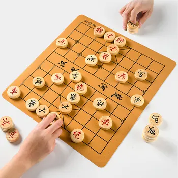 High Quality Chinese Chess Short Plush Artificial Leather Chessboard Wooden Chessman International Standard Chinese Chess Game 6