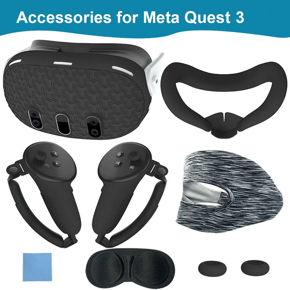 

For Meta Quest 3 7PCS Set Controller Grips Face Cover Anti-Scratch VR Protective Cover Lens Protector Washable Accessories