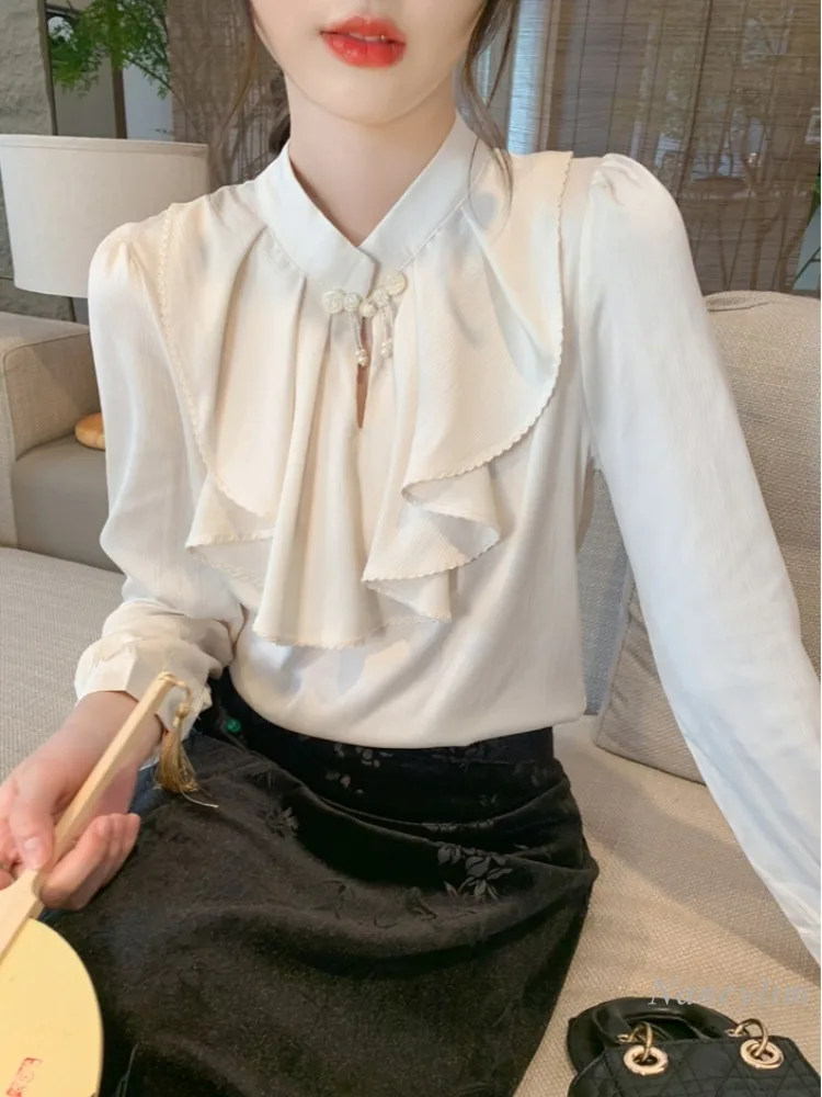 Женская одежда с оборками новинка 2024 Ранняя осень топ уникальным дизайном