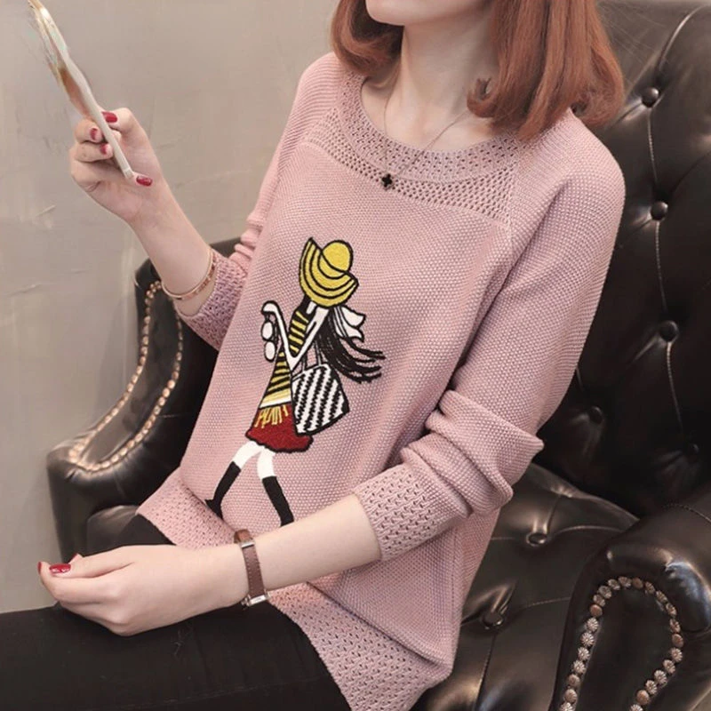 

2023 New Tops Knitted Sweaters Women Casual O-Neck Pullover Sweater Autumn-winter Retro Jumper Harajuku Loose Sweater T610