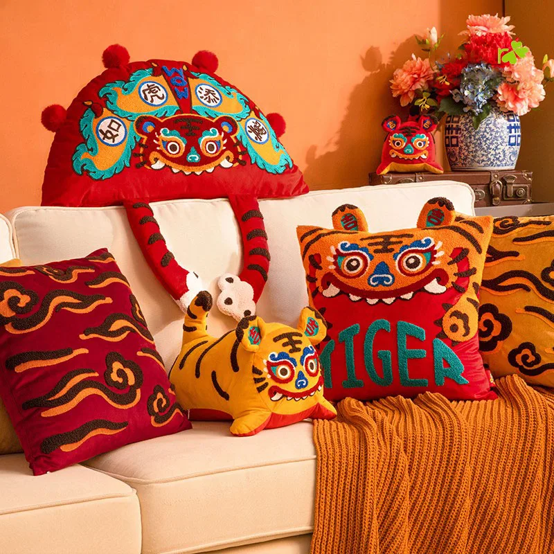 

2022 Новогодняя Вышивка Кукла-Тигр Китайский праздник весны подушка в традиционном стиле украшение для дома гостиная диван подушка Co