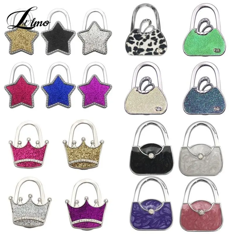 

Bag Hook Shiny Folding Rhinestone Crown Star Bag Shaped Table Edge Multifunction Handbag Hanger For Home Dormitory Decoration