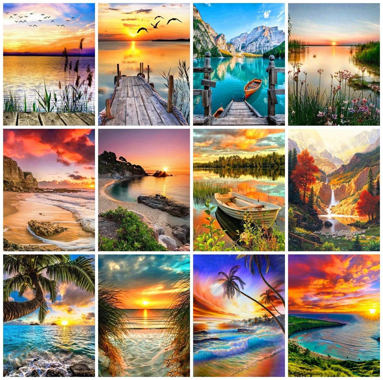 

AZQSD Diamond Painting Sunset Seaside Waterfall Cross Stitch Rhinestones Diamond Embroidery Landscape Mosaic Handmade Home Decor