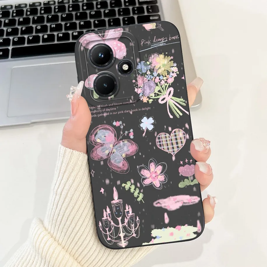 Case For Infinix Hot 30 Play NFC Cover Fashion Flower Liquid Silicone Soft Back 30i Hot30 X6831 Funda
