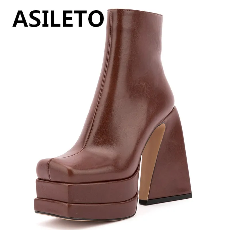 

Модная женская обувь ASILETO, сапоги до середины икры, квадратный носок, блочные каблуки, 14,5 см, платформа 5 см, большой размер 34-43, прочные повсед...