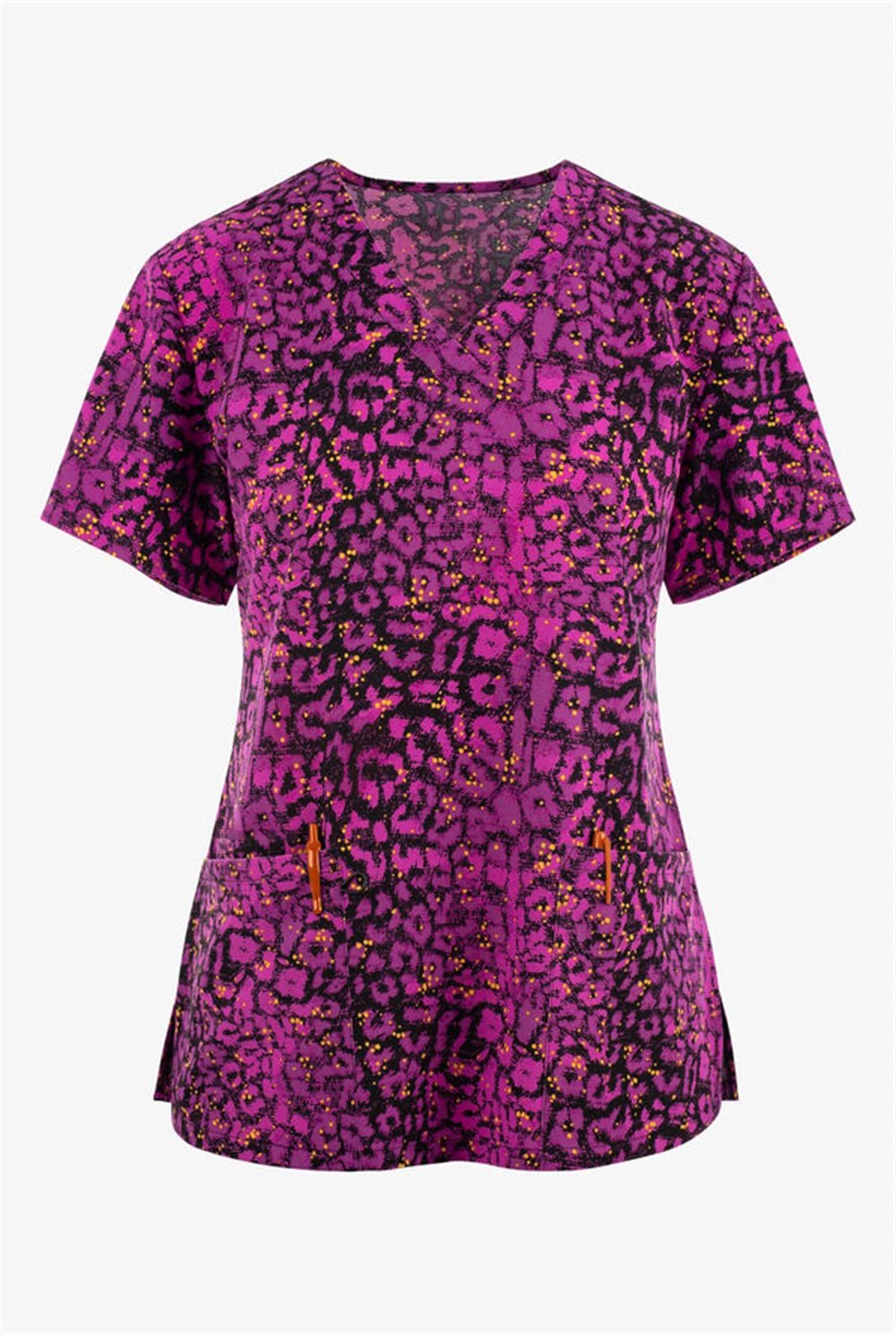 

Summer Women's Leopard Print Cartoon Nurse Clothes Medicine Top Workwear Printed T-Shirt V-Neck Female Nurse Clothes Top