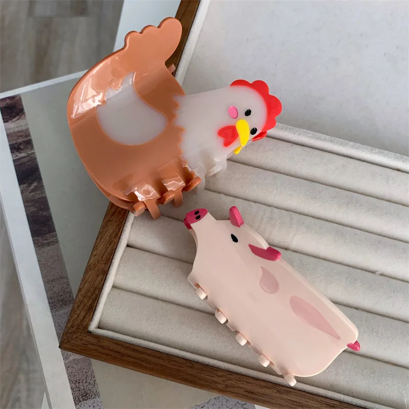 Милые животные ацетатные когти для волос забавные заколки в виде курицы петуха