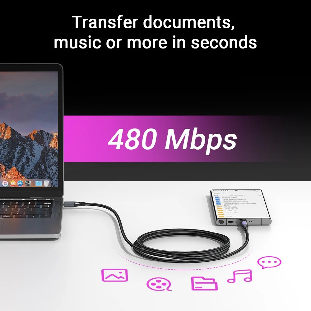 AUFU 240 Вт Магнитный кабель USB C 5A Кабель для быстрой зарядки Micro USB типа C для iPhone Xiaomi Samsung Ноутбук Магнитный провод для передачи данных (art.: 3920ca67b7d47) - 3920ca67b7d47