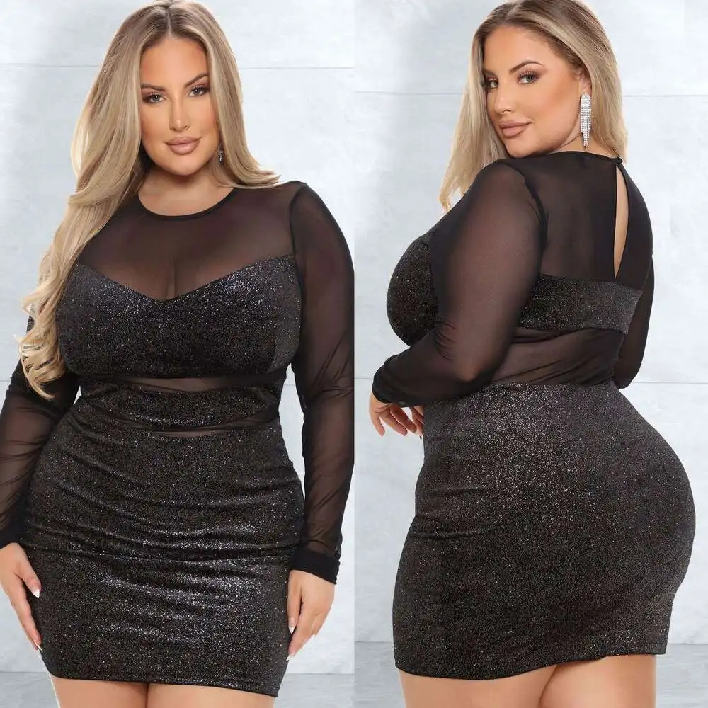 

Large Size Womens Clothing Sexy Autumn And Winter See Through Dress Mesh Ing Bright Silk Tight Fitting Skirt