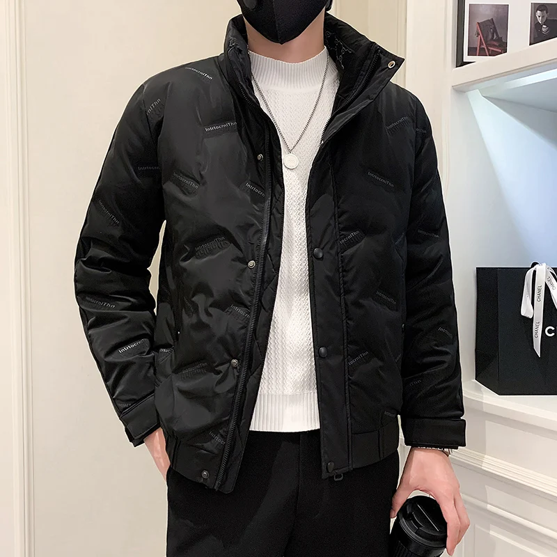 Winter Letter Print Men's Down Jacket Thick Warm Parkas Lapel Casual Business Social Duck Down Coat Streetwear Men Clothing 2022