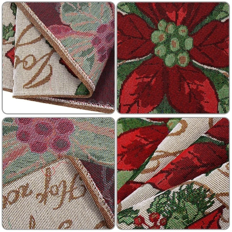 

Merry Christmas Table Runner Flower Snowman Table Runner Cover for Xmas Cabinet