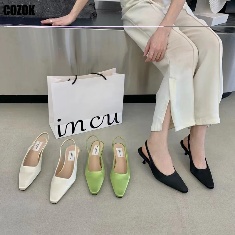 

Босоножки женские атласные с острым носком, заостренный носок, классические туфли-лодочки, Элегантная модная дизайнерская шикарная обувь, ...