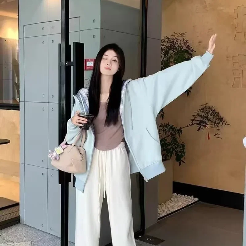 Толстовки с капюшоном женские карманы напуском винтажные клетчатые плюс