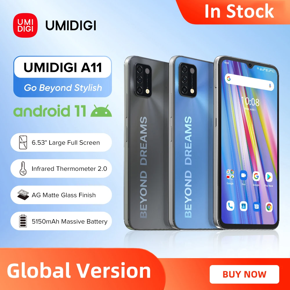 

Top [In Stock] UMIDIGI A11 Global Version Android 11 Smartphone Helio G25 64GB 128GB 6.53" HD+ 16MP Triple Camera 5150mAh