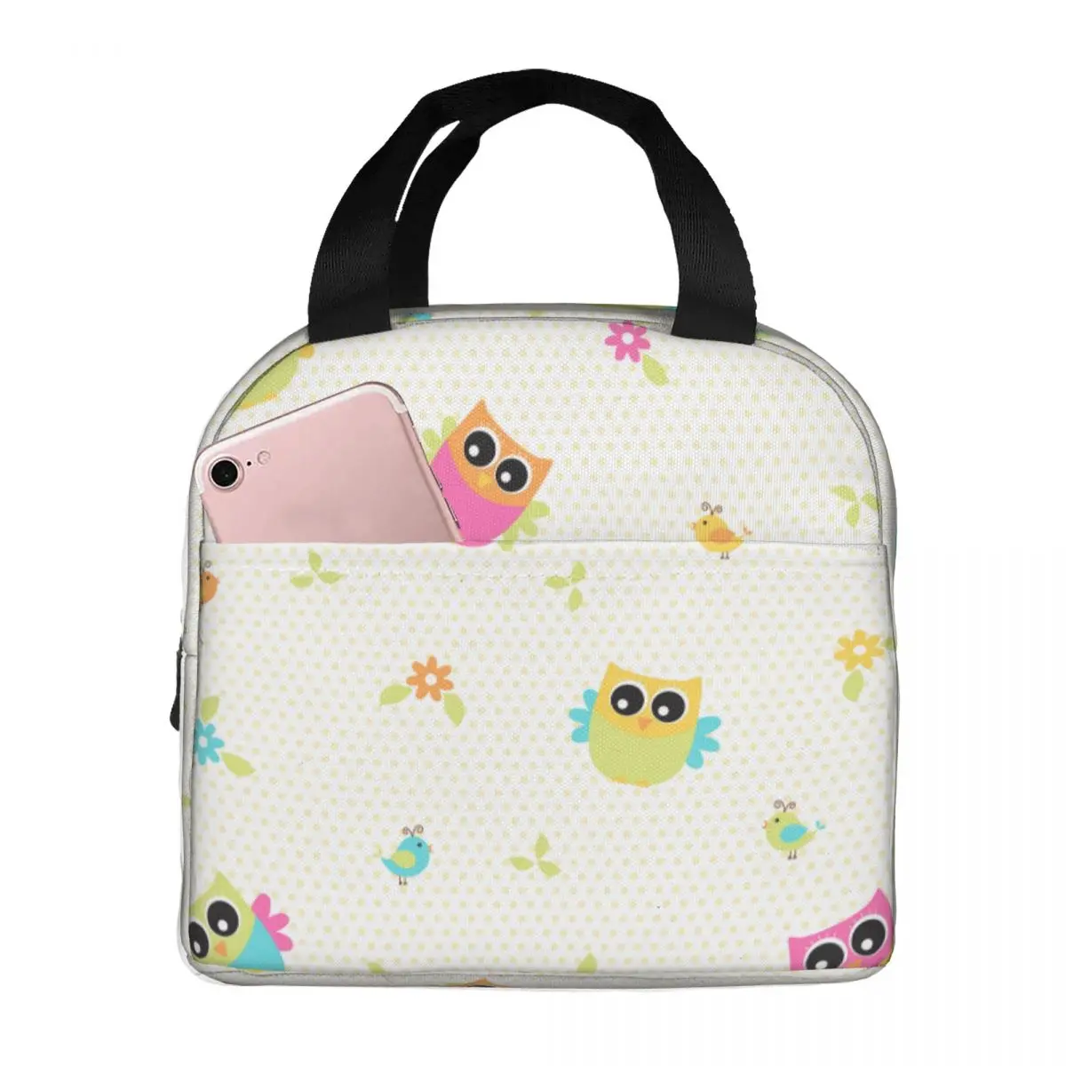 

Tiny Cartoon Owl Portable Insulated Oxford Lunch Bag Reusable Lunch Box Lunch Organizer Thermal Cooler Tote Bag