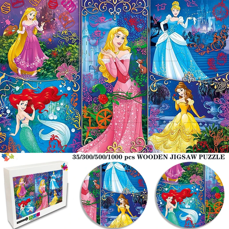 

Disney Princess Rapunzel Snow White Mermaid Jigsaw 35/300/500/1000 Pieces Wooden Puzzle Jigsaw Diy Family Jigsaw Christmas Gifts