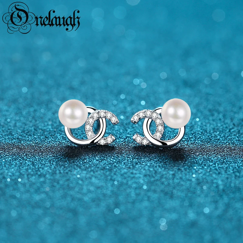 

Onelaugh Freshwater Cultured Pearl Earrings Sterling Silver Moissanite Stud Earrings Nature 6-7mm Pearl Ear Studs for Women