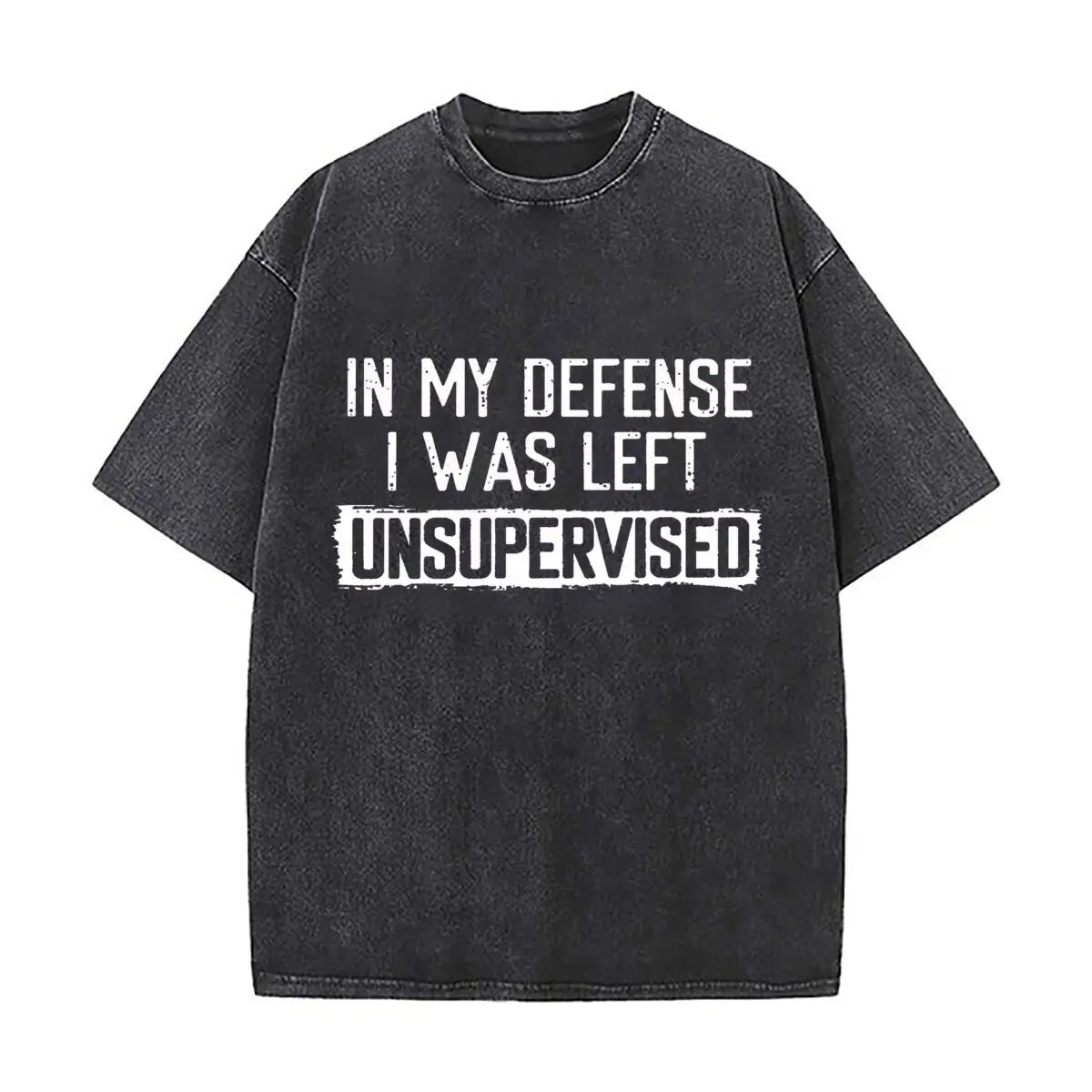 Фото Футболка In My Defense Unsupervised: хумористическая, состаренная, свободного кроя, в стиле стритвир, для прогулок по городу №1
